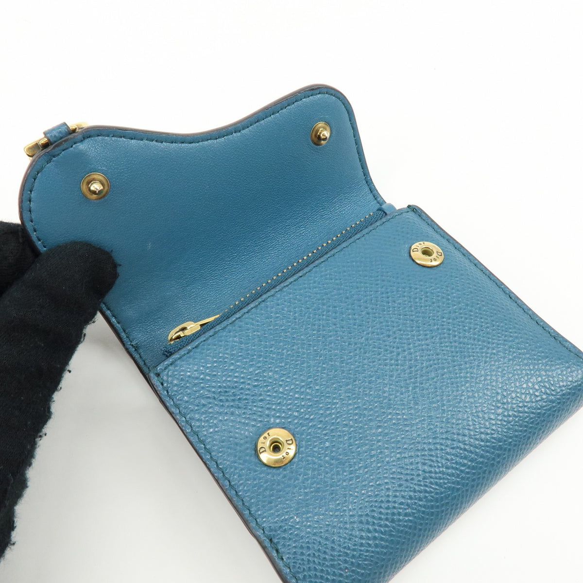 Christian Dior Saddle Flap Leather Blue Leather Wallets Accessory (Pre-Owned)