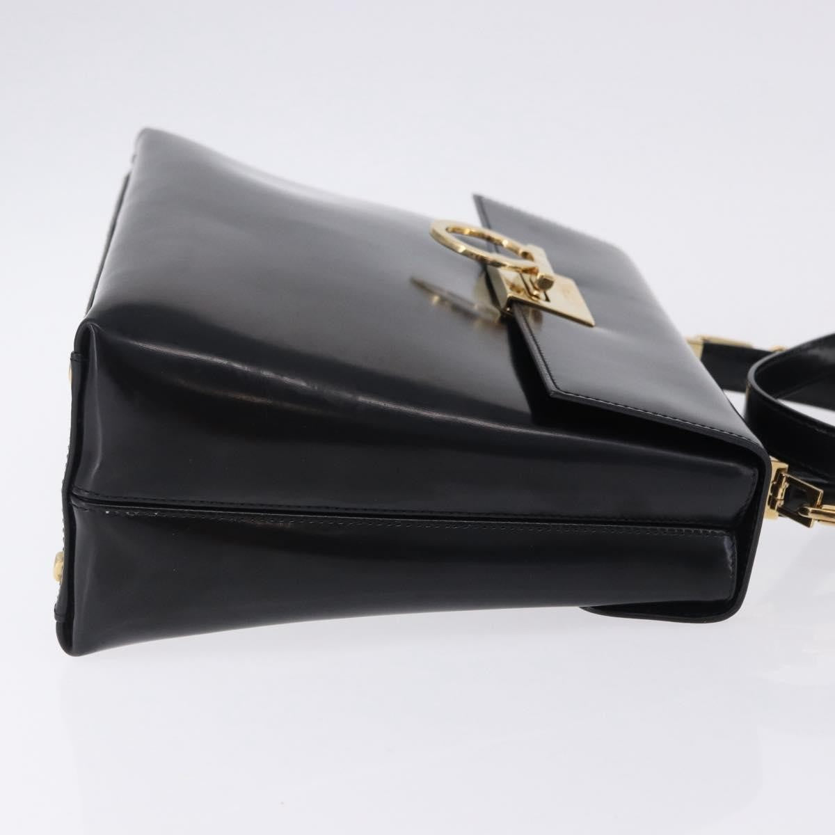 Salvatore Ferragamo Gancini Top Handle Leather Black Patent_Leather Handbag (Pre-Owned)