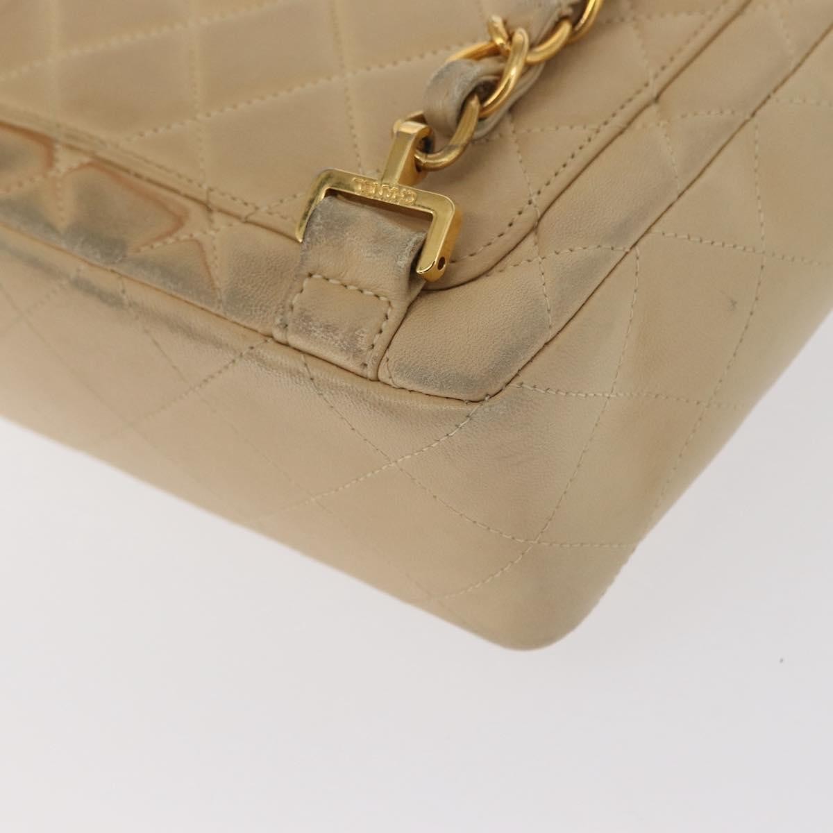 Chanel Vintage Classic Flap Quilted Lambskin Beige Leather Backpack Bag (Pre-Owned)