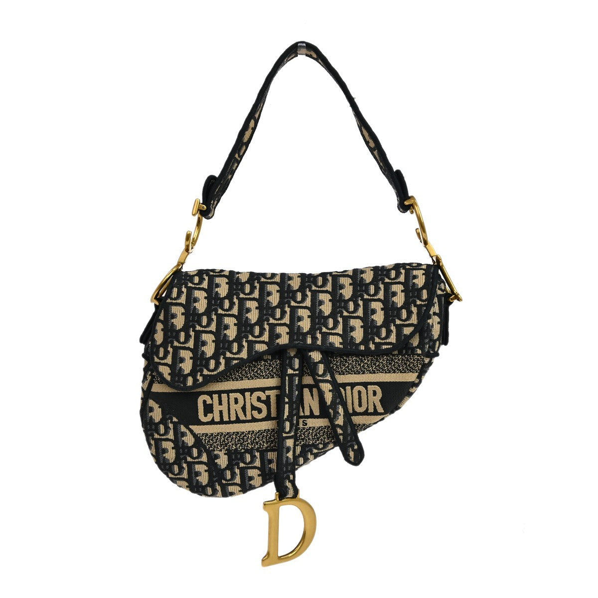 Christian Dior Saddle Oblique Denim Black Canvas Handbag (Pre-Owned)