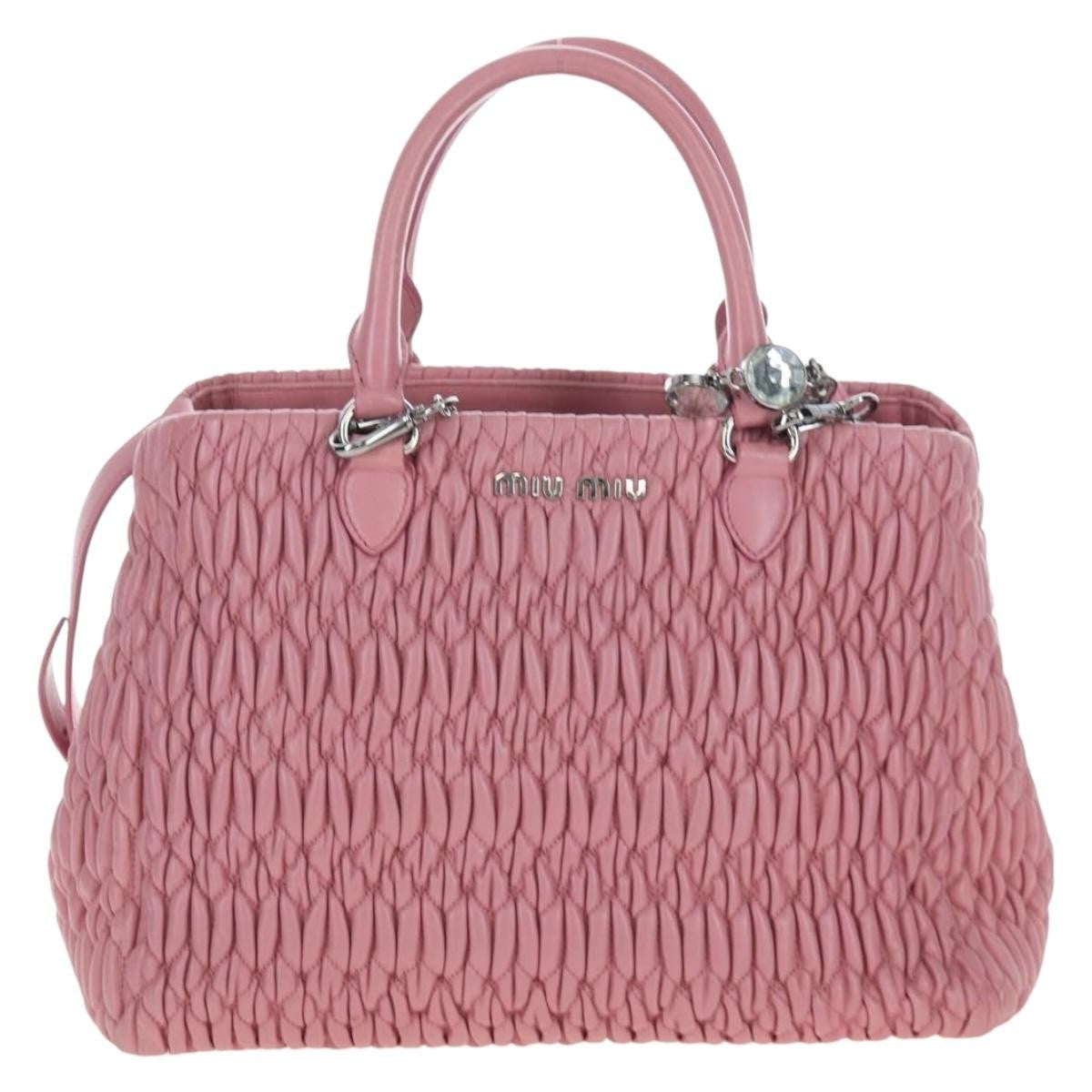 Miu Miu Crystal Turnlock Convertible Satchel Leather Pink Leather Shoulder Bag Bag (Pre-Owned)