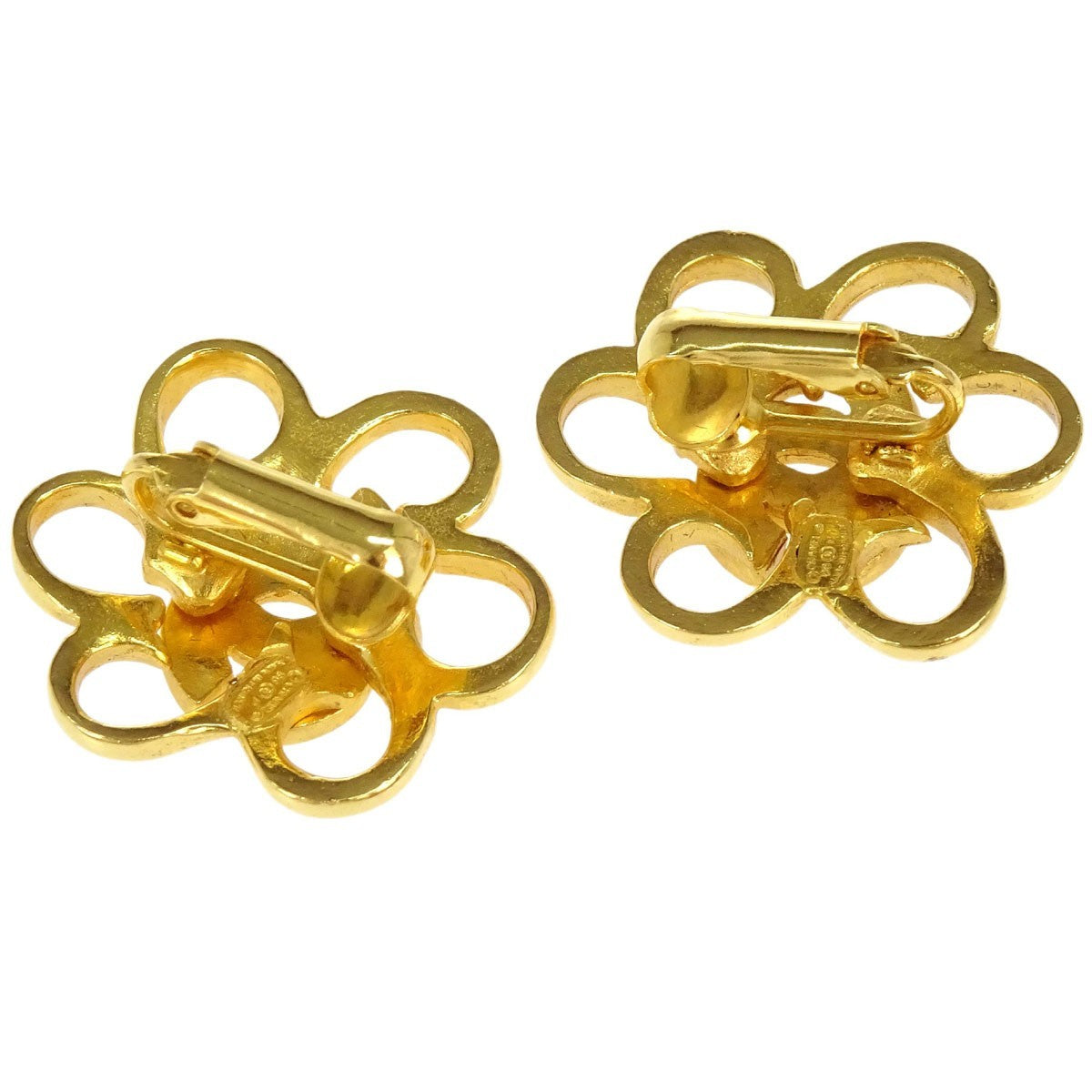 Chanel Vintage Cc Flower Clip-On Metal Gold Gold_Plated Earrings Jewelry (Pre-Owned)