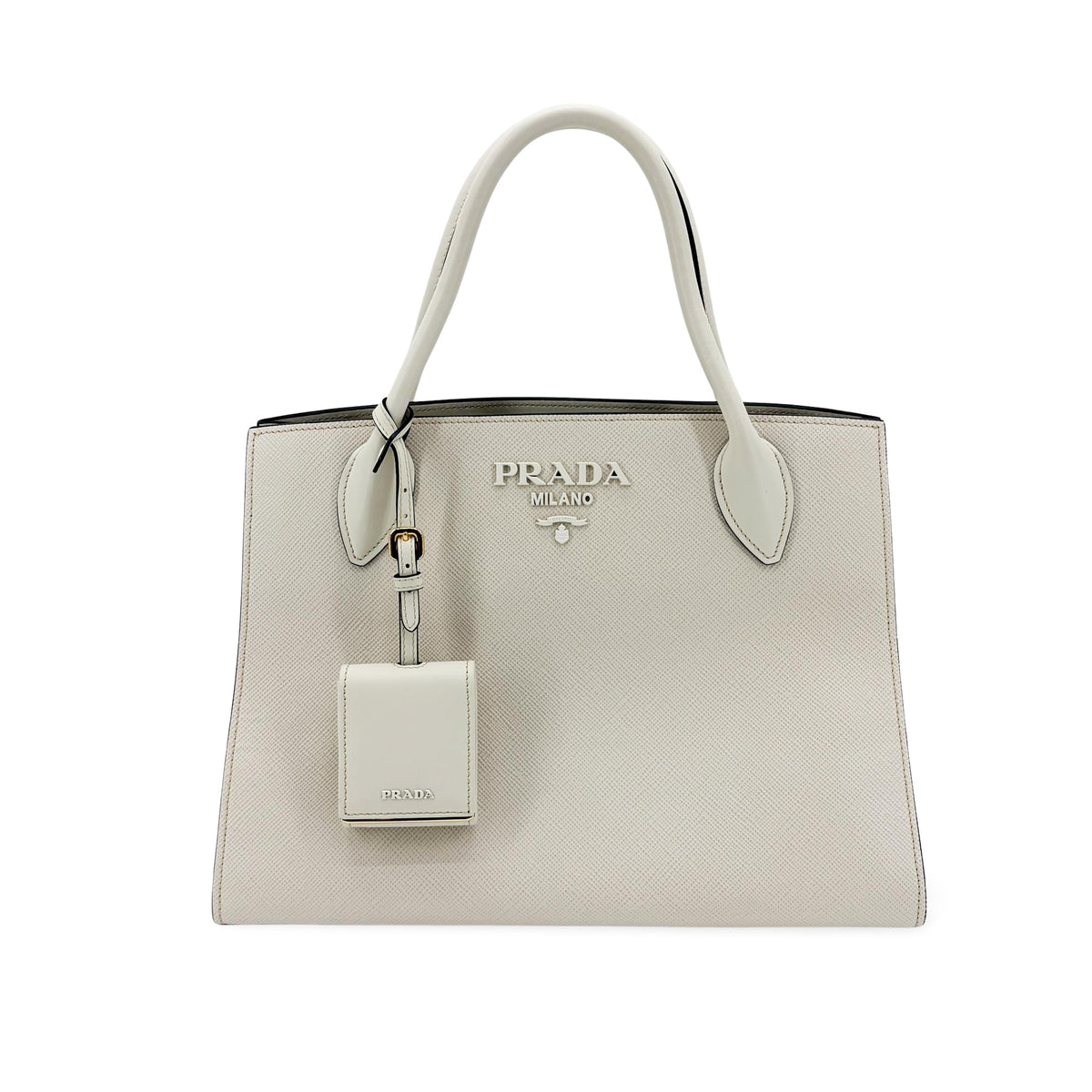 Prada Monochrome Saffiano With City Calf White Leather Tote Bag Bag (Pre-Owned)
