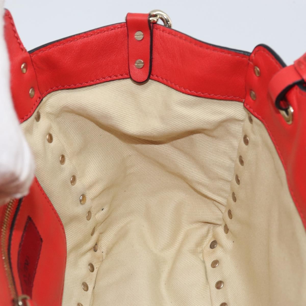 Valentino Garavani Rockstud Tote Soft Leather Red Leather Tote Bag Bag (Pre-Owned)