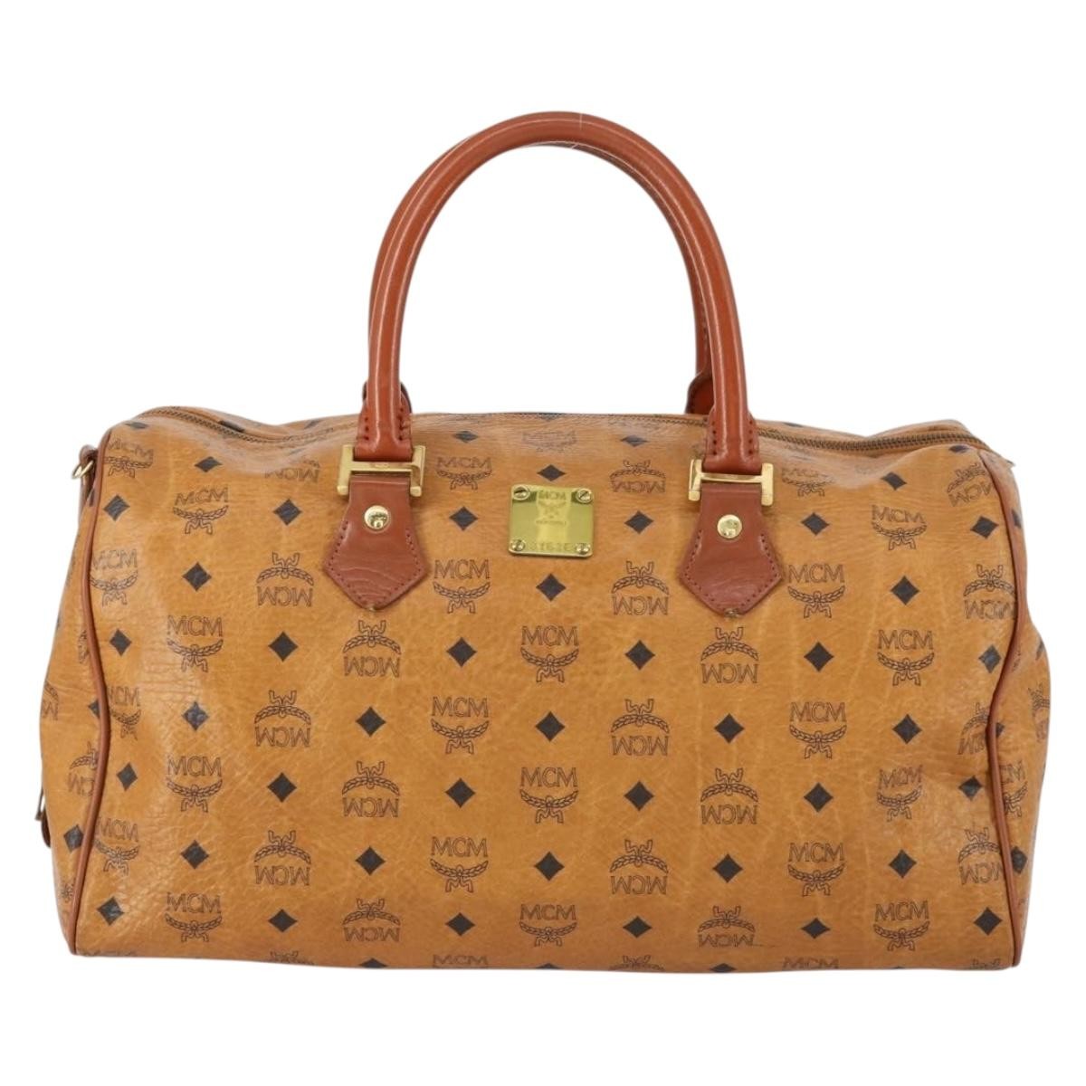 MCM Vicetos Logogram Boston Brown Canvas Travel Bag Bag (Pre-Owned)