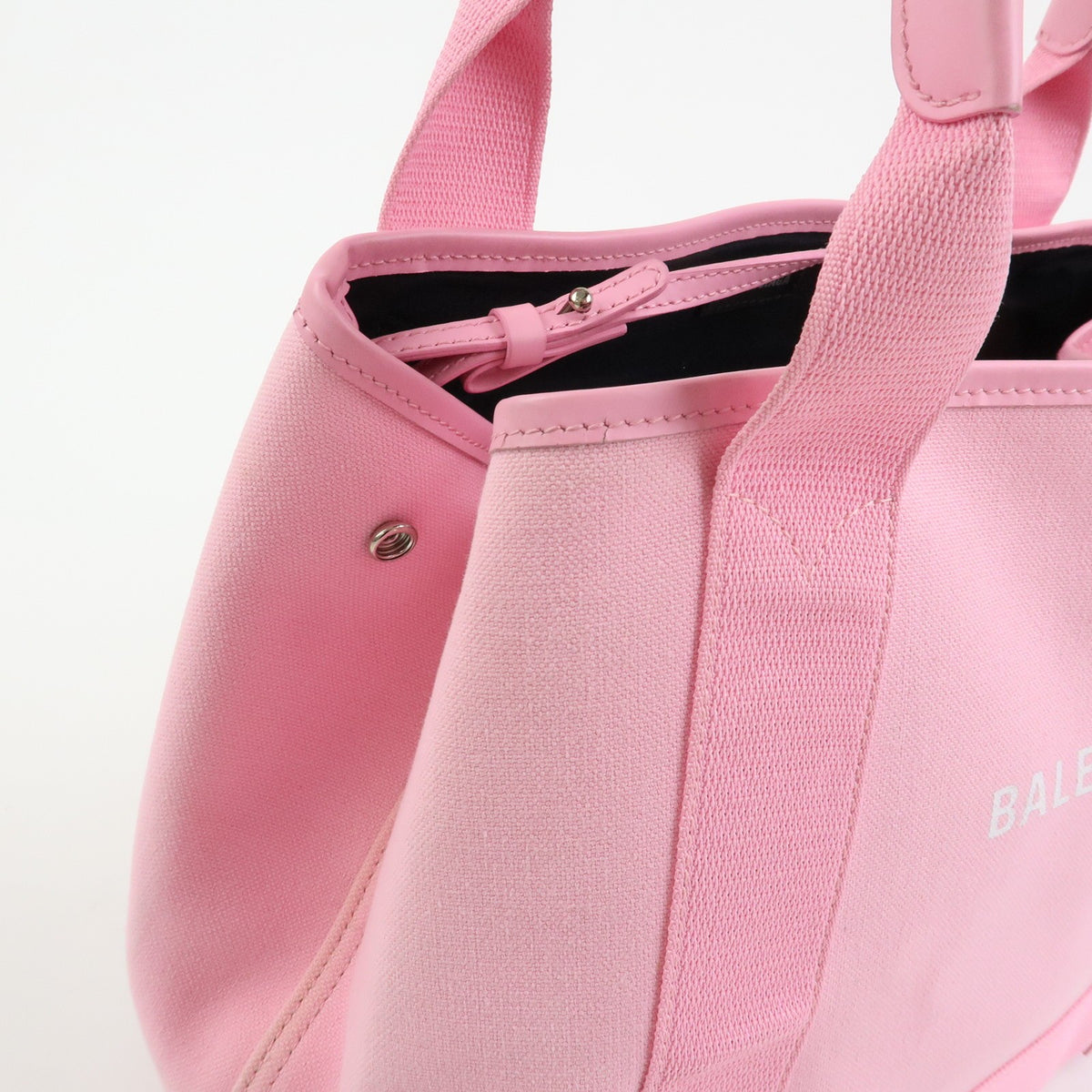 Balenciaga Navy Cabas Canvas With Leather Pink Canvas Tote Bag Bag (Pre-Owned)