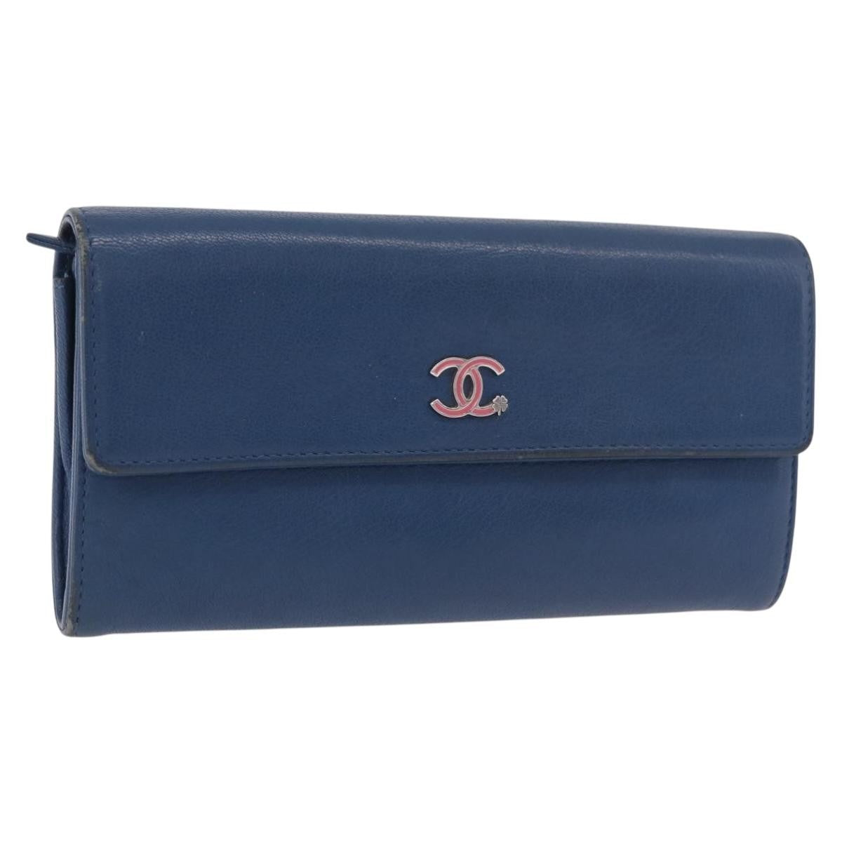 Chanel Lucky Clover Long Flap Wallet Leather Blue Leather Wallets Accessory (Pre-Owned)