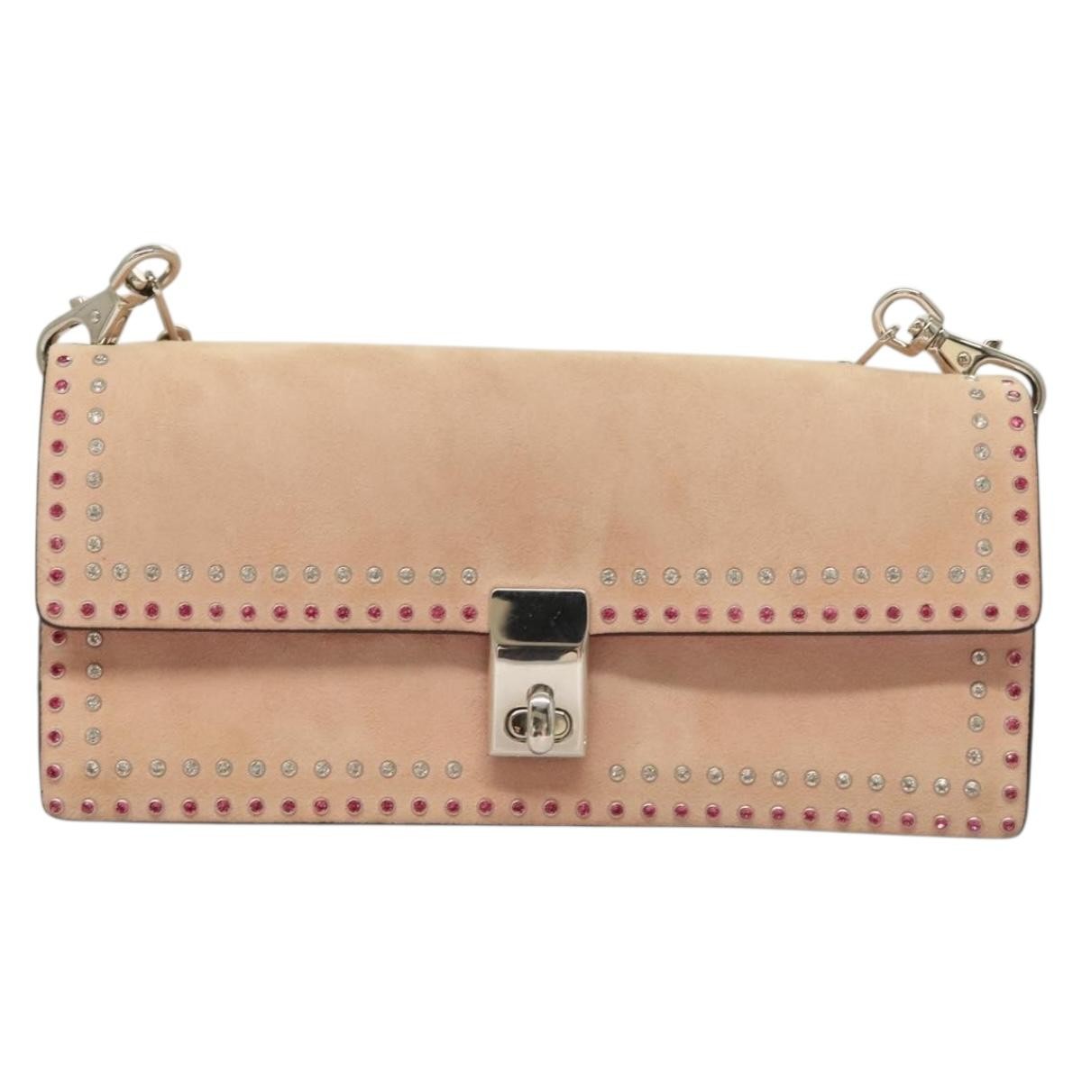 Valentino Garavani Turnlock Chain Suede Pink Suede Shoulder Bag Bag (Pre-Owned)