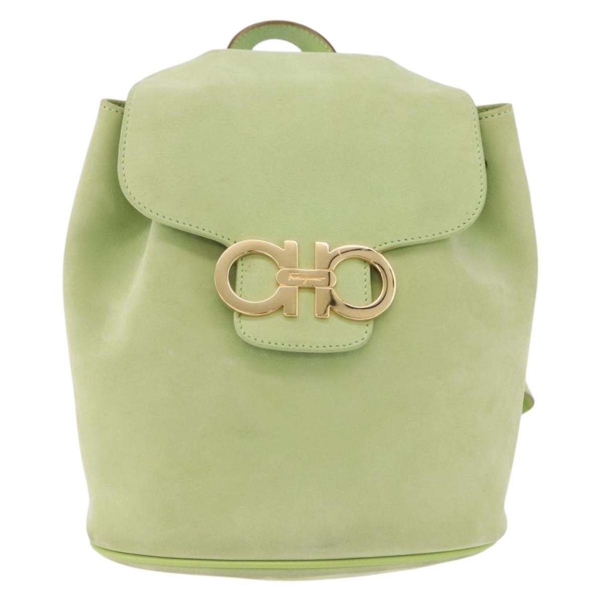 Salvatore Ferragamo Gancini Suede Green Suede Backpack Bag (Pre-Owned)