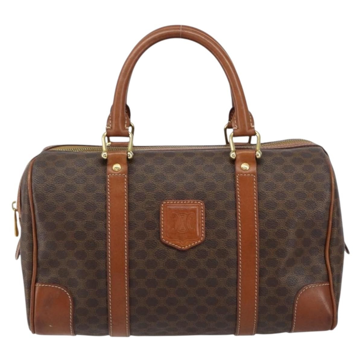Celine Vintage Macadam Boston Canvas Brown Canvas Handbag (Pre-Owned)