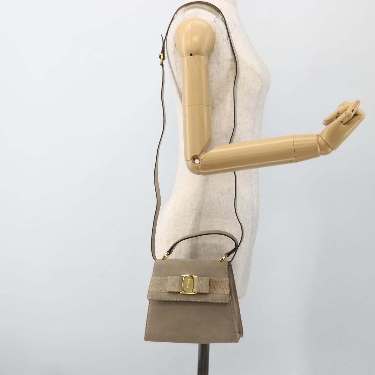 Salvatore Ferragamo Convertible Vara Bow Tote Suede Beige Suede Handbag (Pre-Owned)