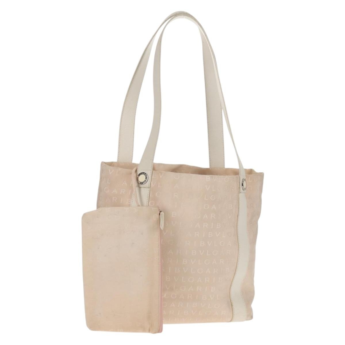 Bvlgari Logomania Canvas Beige Canvas Tote Bag Bag (Pre-Owned)