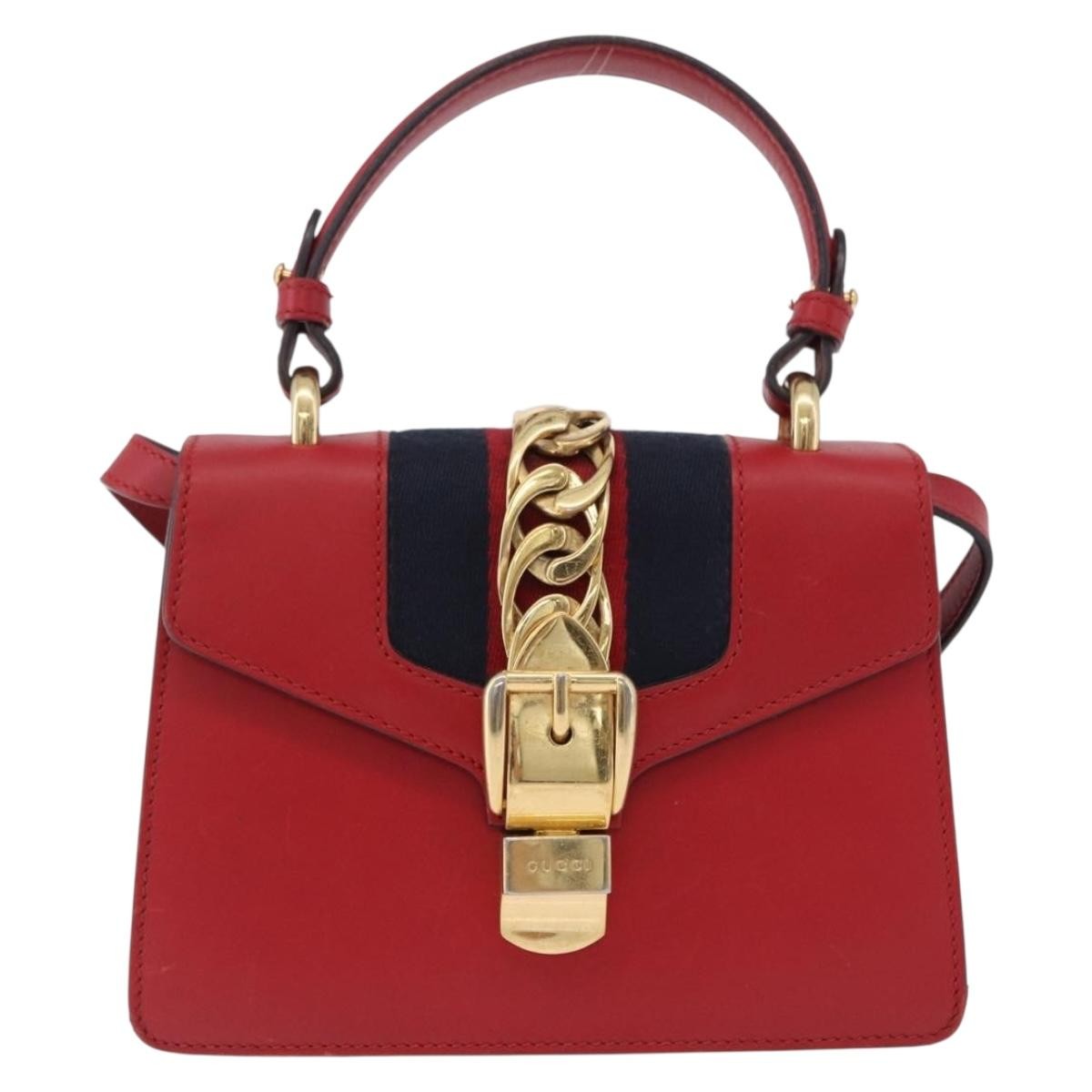 Gucci Sylvie Belt Leather Red Leather Handbag (Pre-Owned)