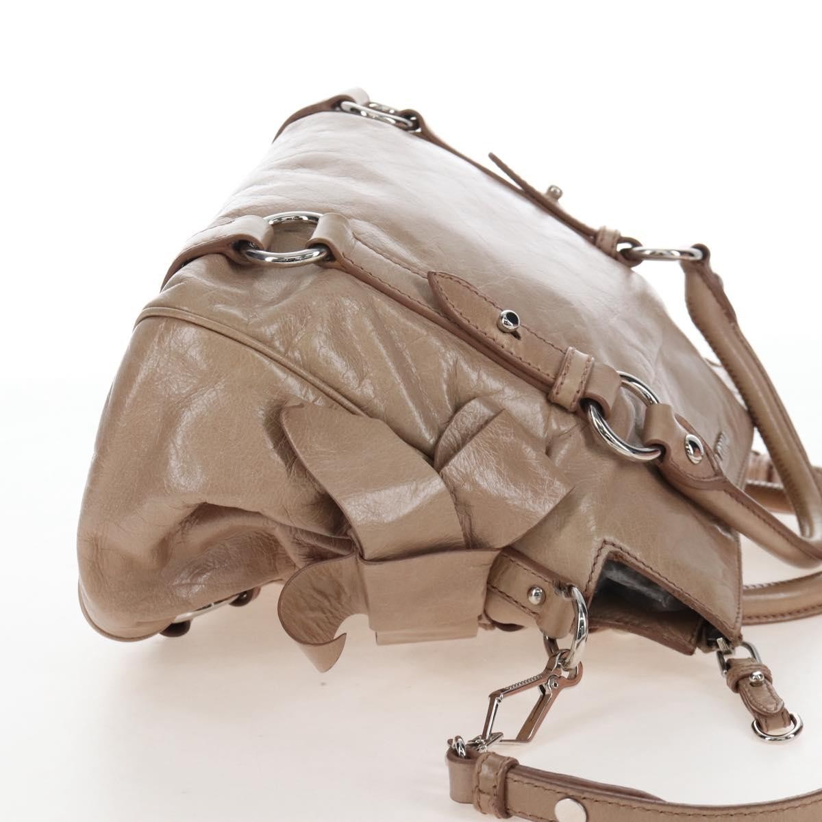Miu Miu Bow Satchel Cervo Leather Beige Leather Handbag (Pre-Owned)
