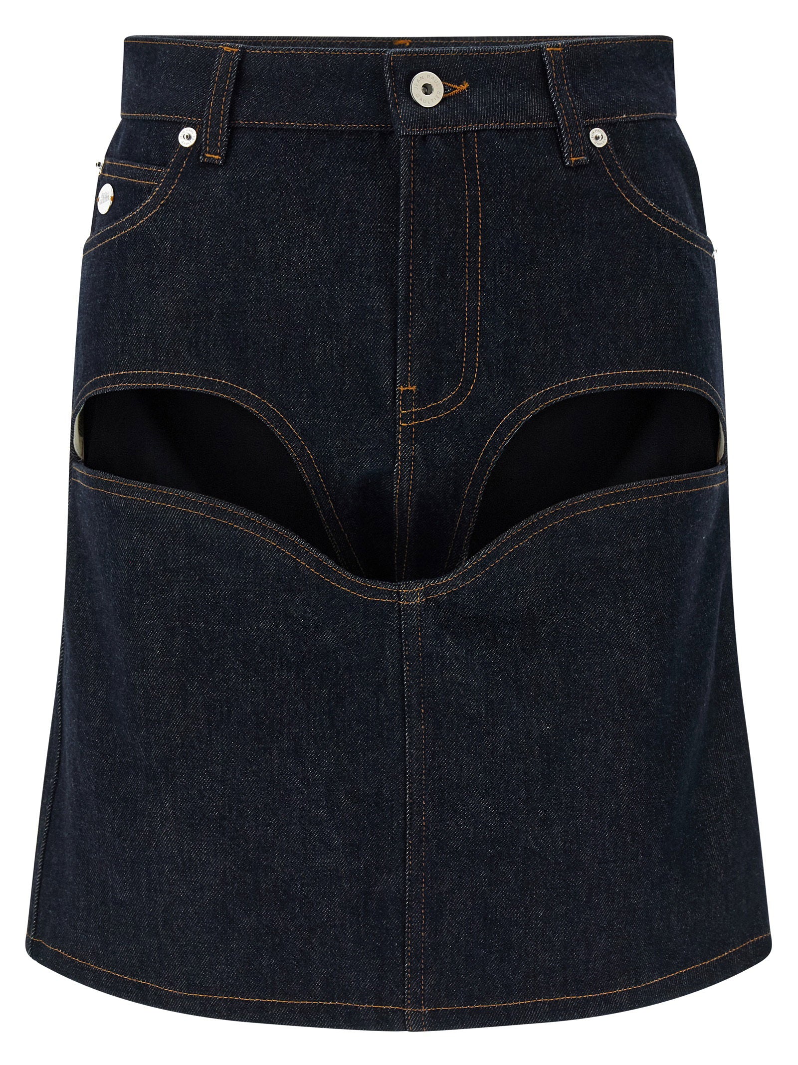 Jean Paul Gaultier Women's Denim Mini Skirt With Cuts And Turn Up Skirt