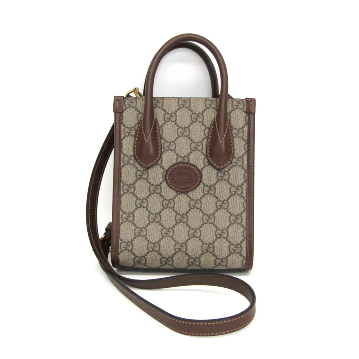 Gucci Interlocking G Patch Gg Coated Canvas Beige Canvas Tote Bag Bag (Pre-Owned)