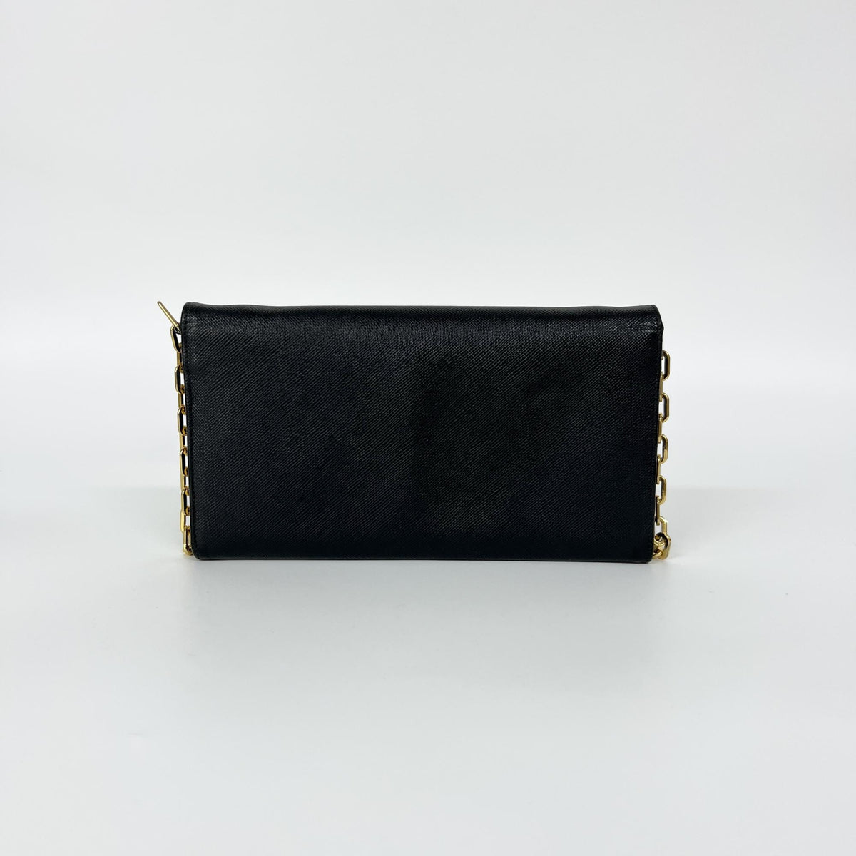 Prada Wallet On Chain Saffiano Black Leather Shoulder Bag Bag (Pre-Owned)