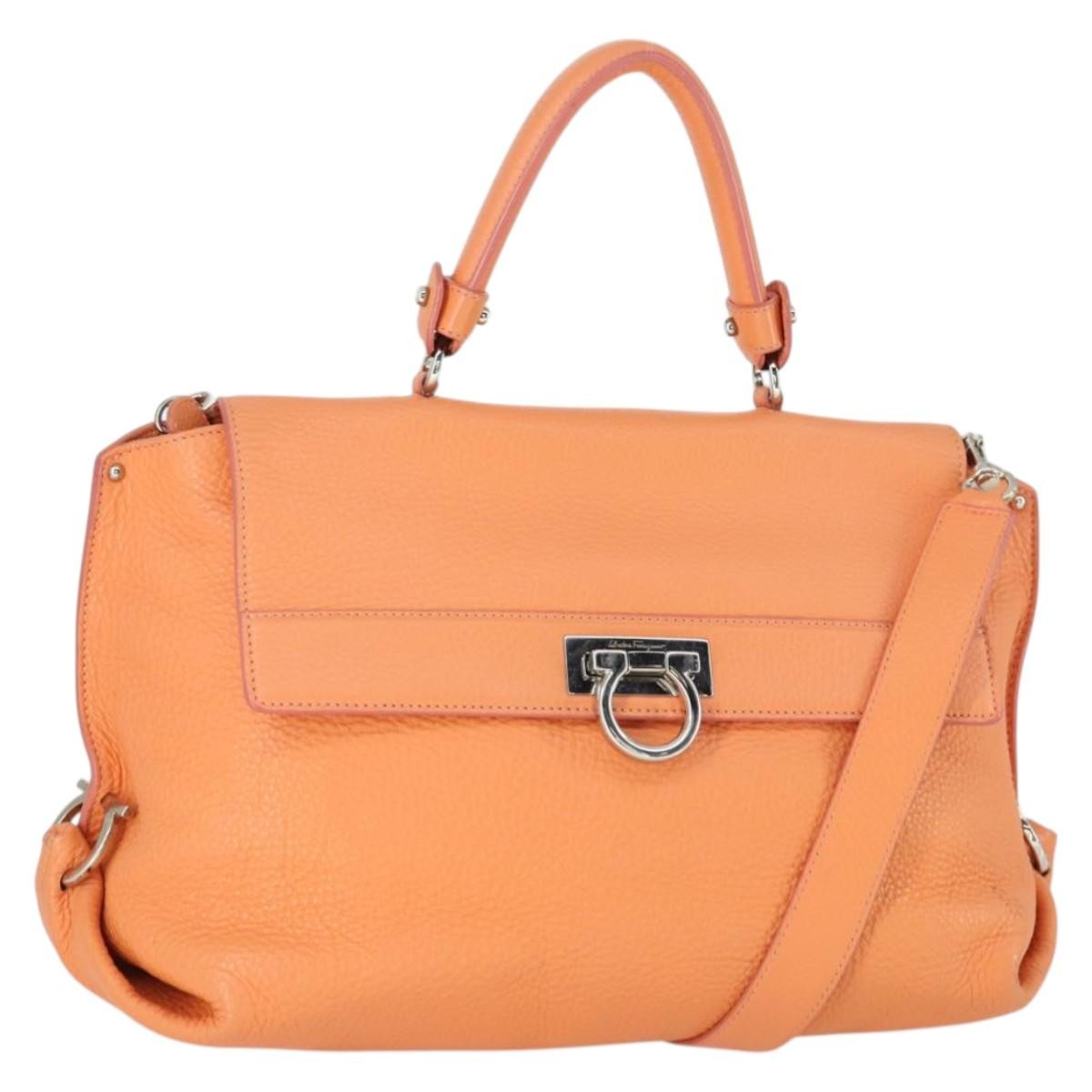 Salvatore Ferragamo Sofia Satchel Grainy Leather Orange Leather Handbag (Pre-Owned)