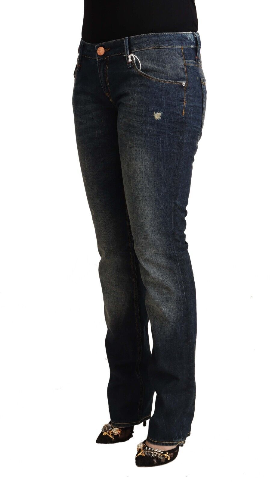 Acht Blue Washed Cotton Low Waist Skinny Denim Women's Jeans