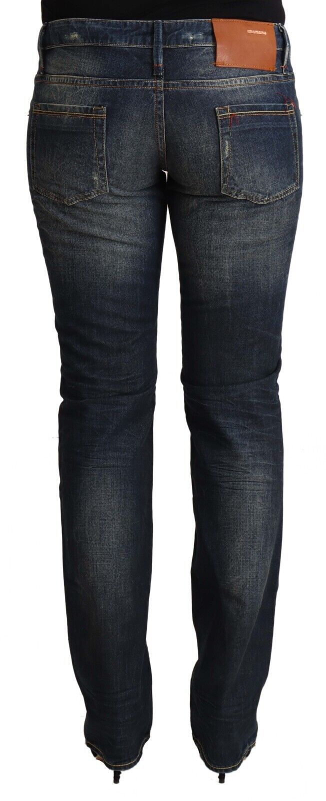 Acht Blue Washed Cotton Low Waist Skinny Denim Women's Jeans
