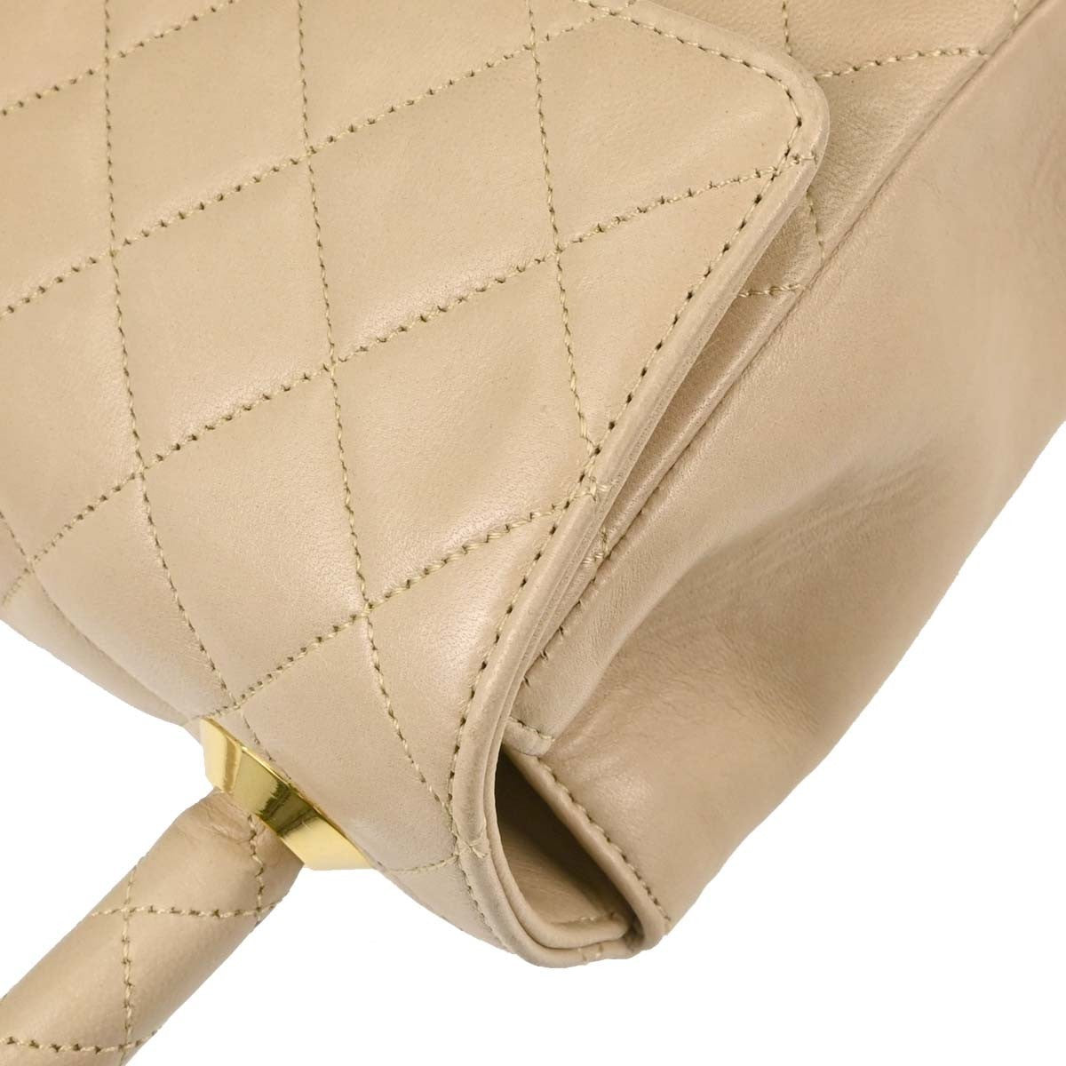 Chanel Cc Top Handle Flap Quilted Lambskin Beige Leather Handbag (Pre-Owned)