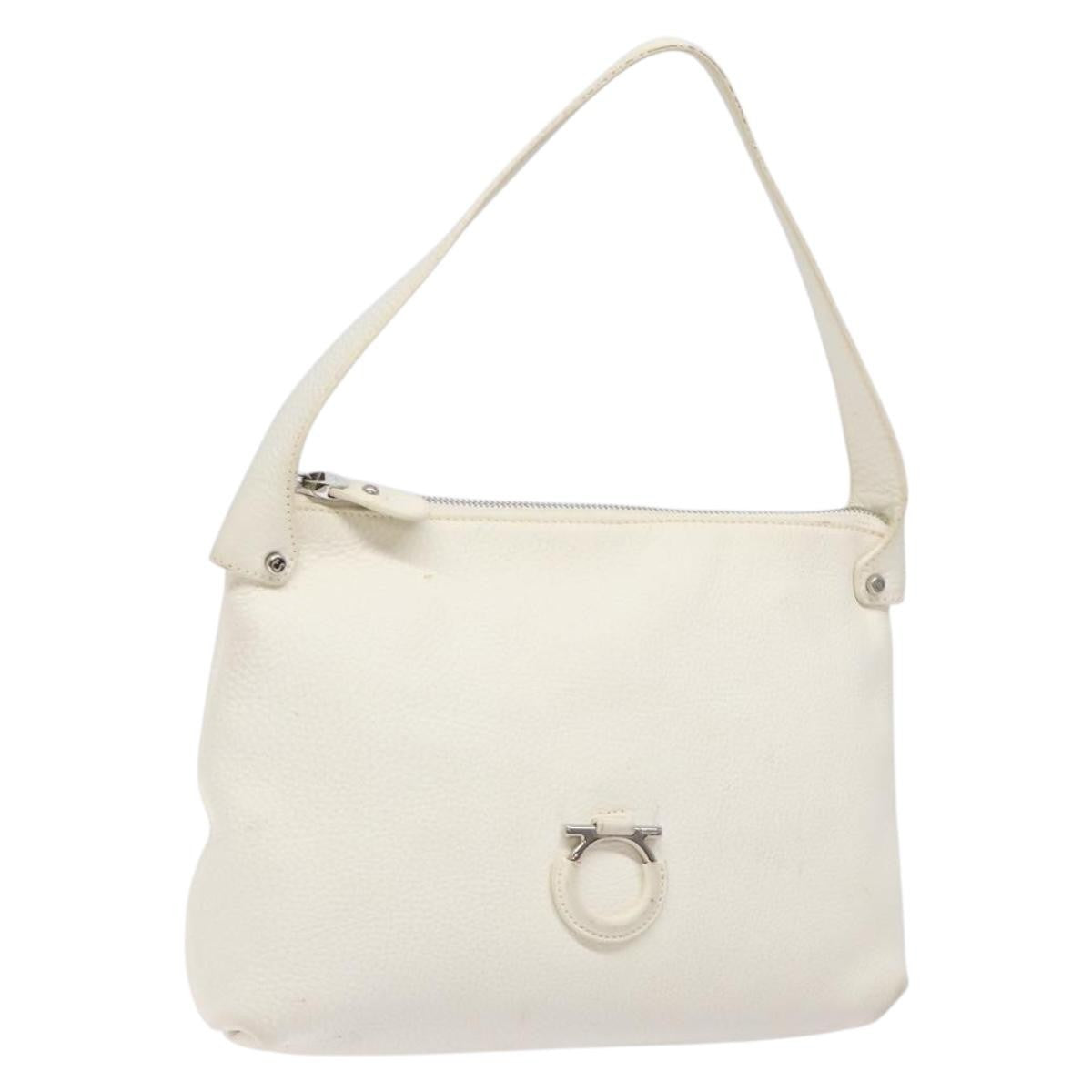 Salvatore Ferragamo Gancini Leather White Leather Shoulder Bag Bag (Pre-Owned)