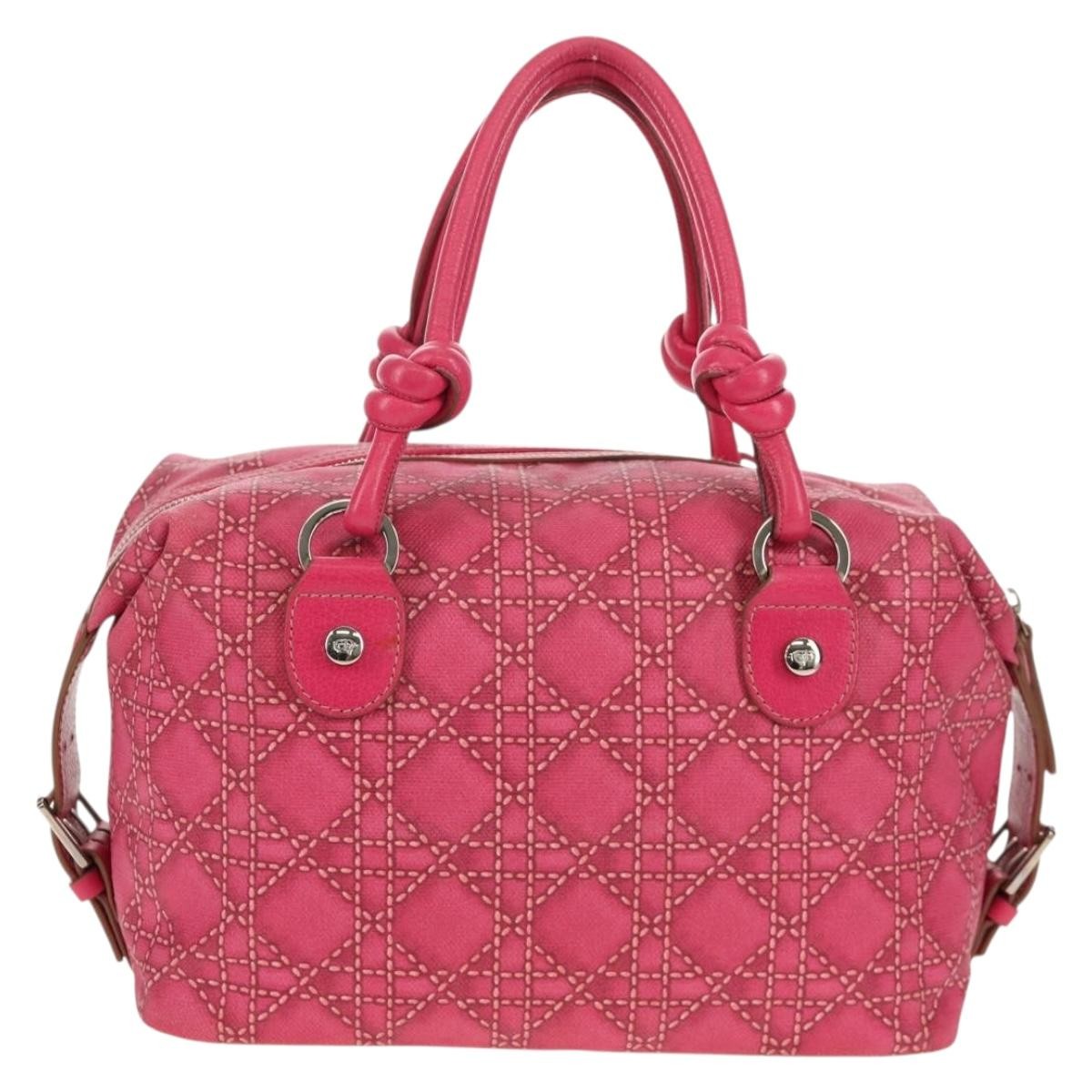 Christian Dior Cannage Canvas Pink Canvas Handbag (Pre-Owned)