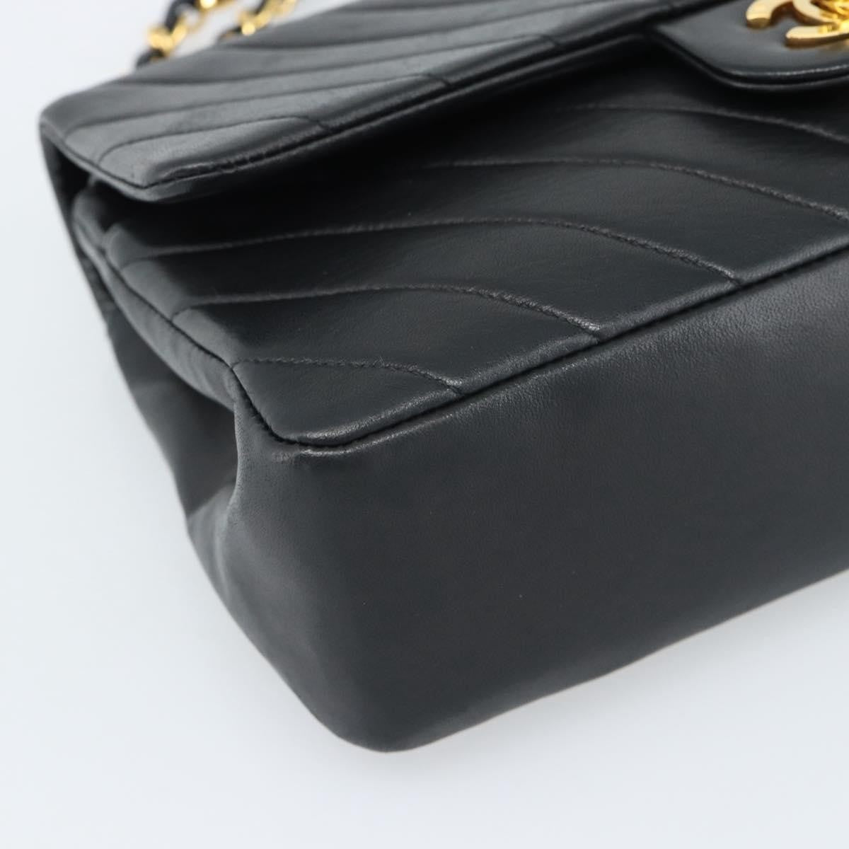 Chanel Timeless - Classic Double Flap Chevron Calfskin Black Calfskin Shoulder Bag Bag (Pre-Owned)