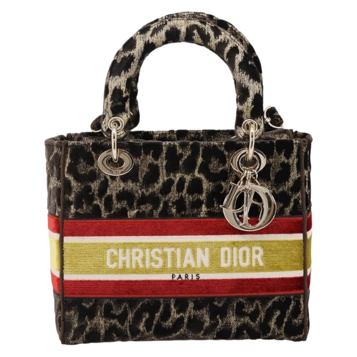 Christian Dior Lady D-Lite Mizza Embroidered Velvet Brown Velvet Handbag (Pre-Owned)