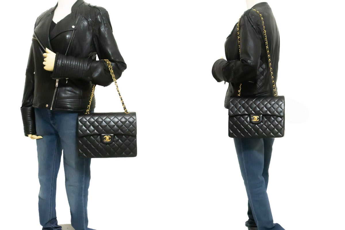 Chanel Vintage Square Classic Double Flap Quilted Leather Black Leather Handbag (Pre-Owned)