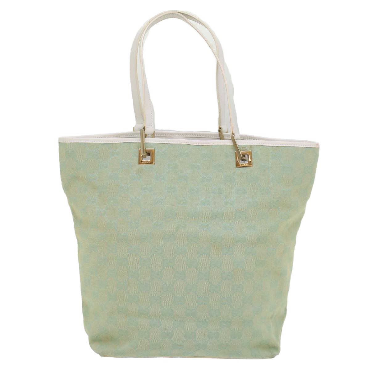 Gucci Vintage Bucket Shopping Tote Gg Canvas And Leather Blue Canvas Tote Bag Bag (Pre-Owned)