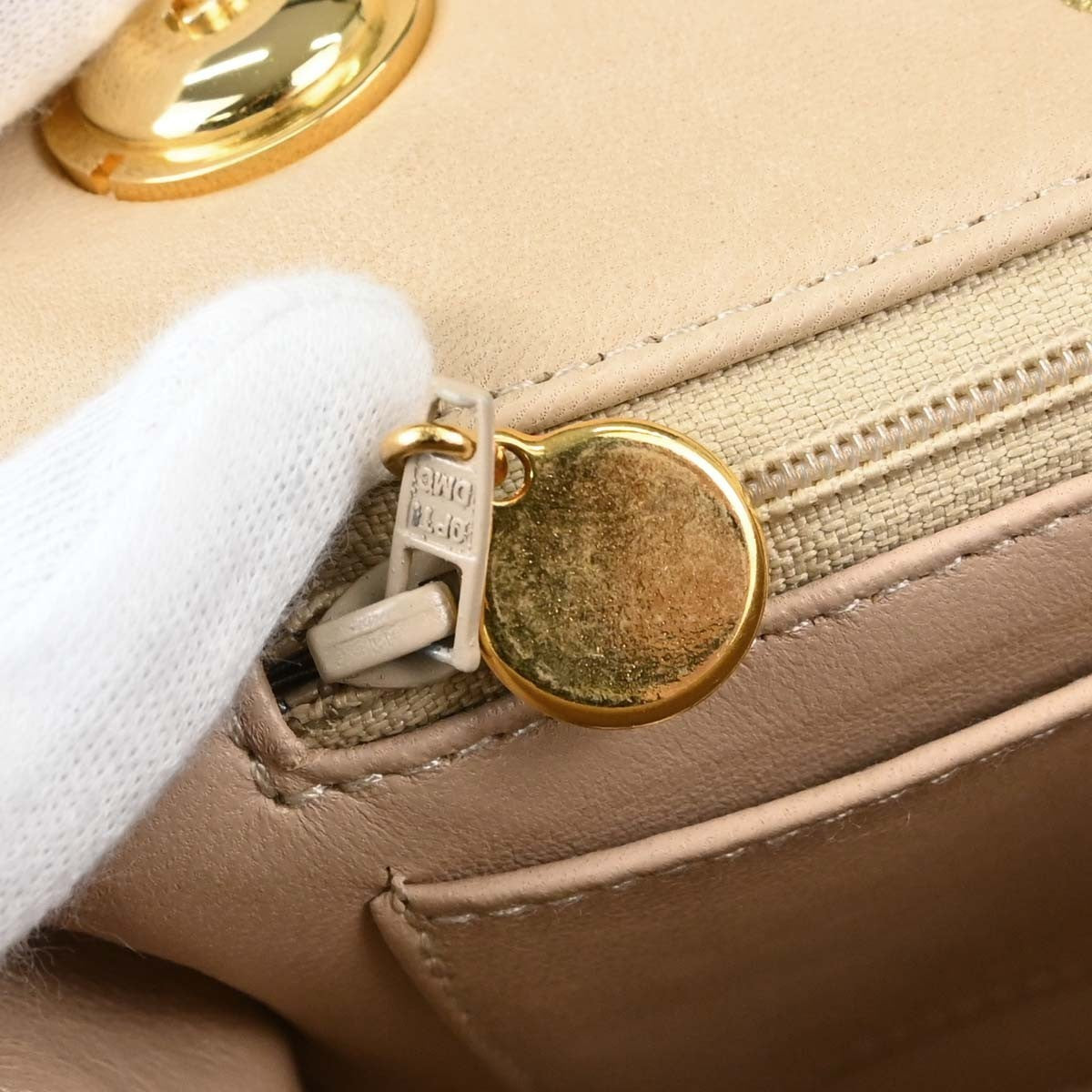 Chanel Cc Top Handle Flap Quilted Lambskin Beige Leather Handbag (Pre-Owned)