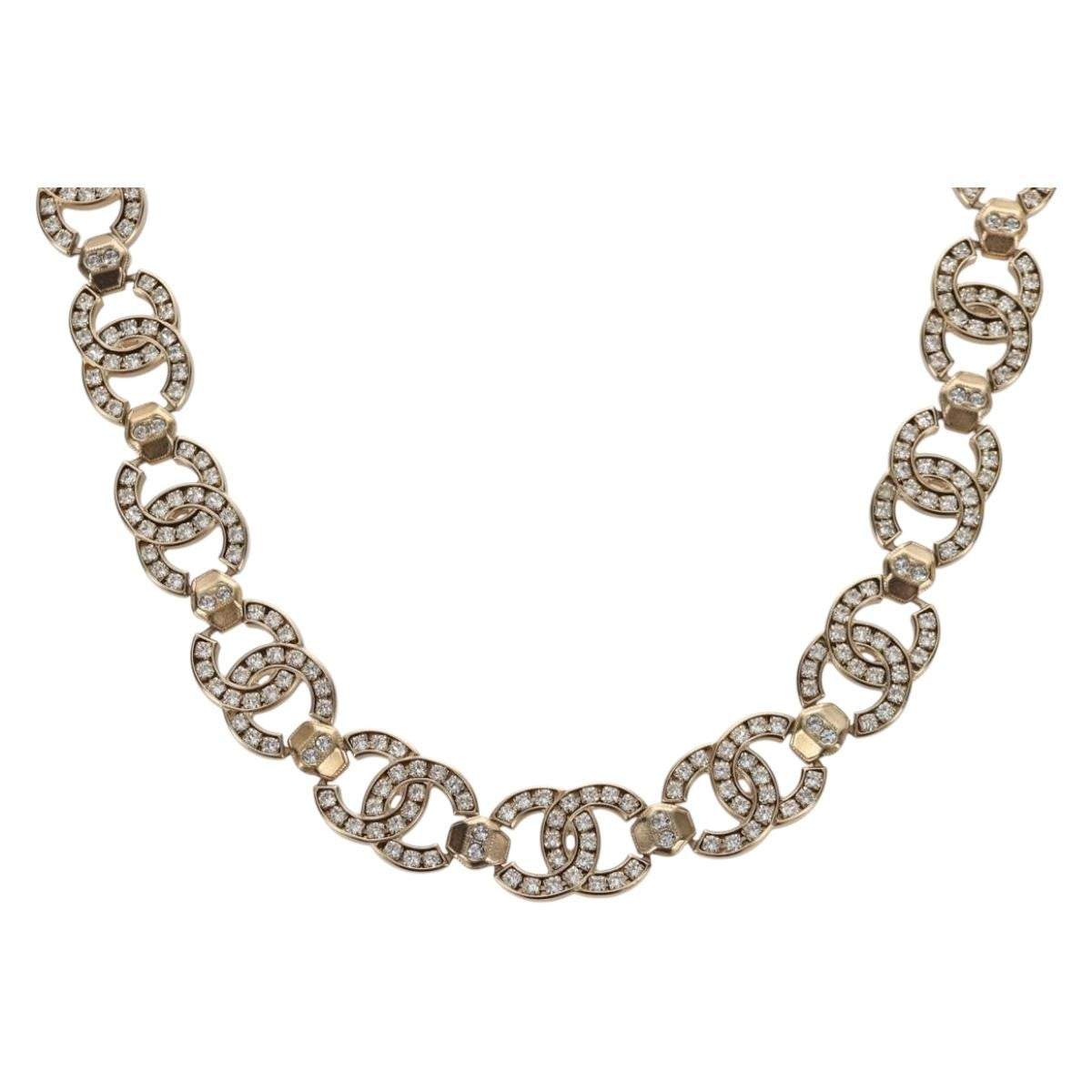 Chanel Cc Link Choker Metal With Crystals Gold Metal Necklace Jewelry (Pre-Owned)