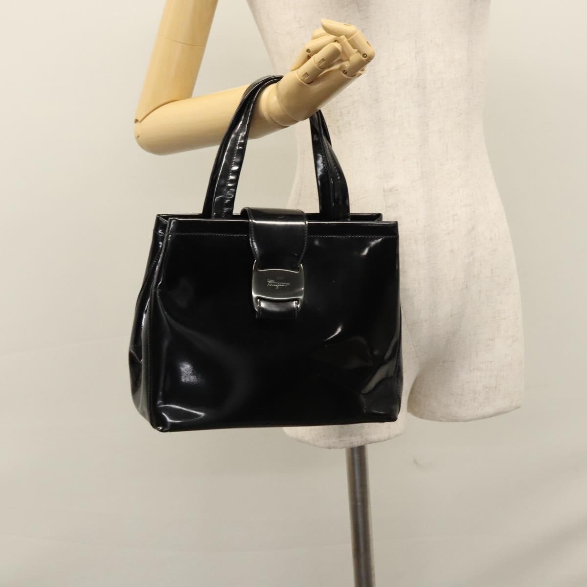 Salvatore Ferragamo Vala Leather Black Patent_Leather Handbag (Pre-Owned)