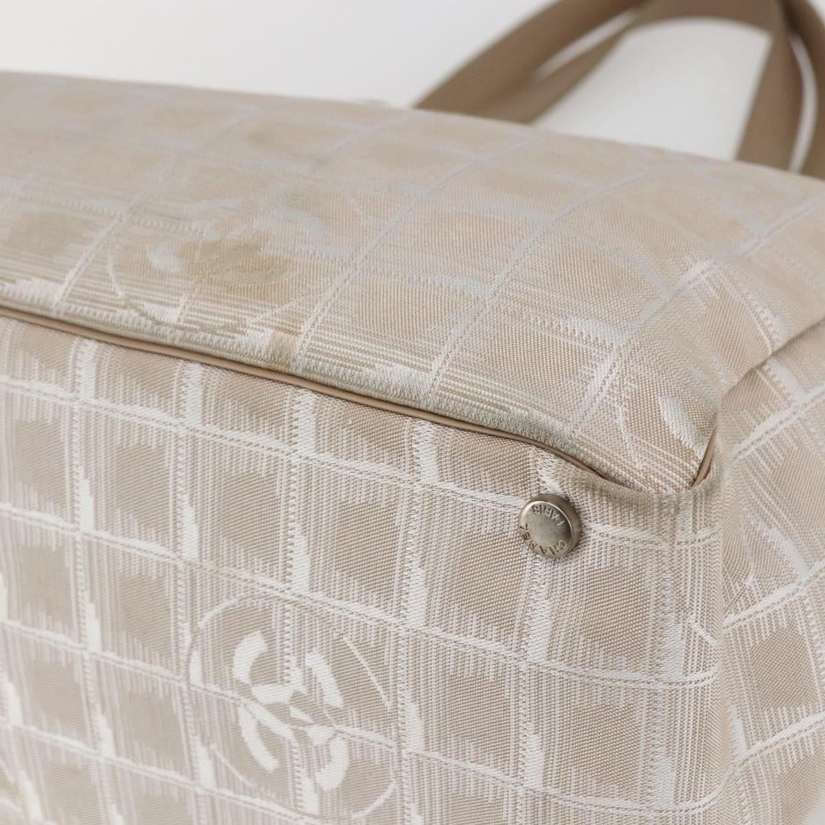 Chanel Travel Line Tote Nylon Beige Nylon Handbag (Pre-Owned)