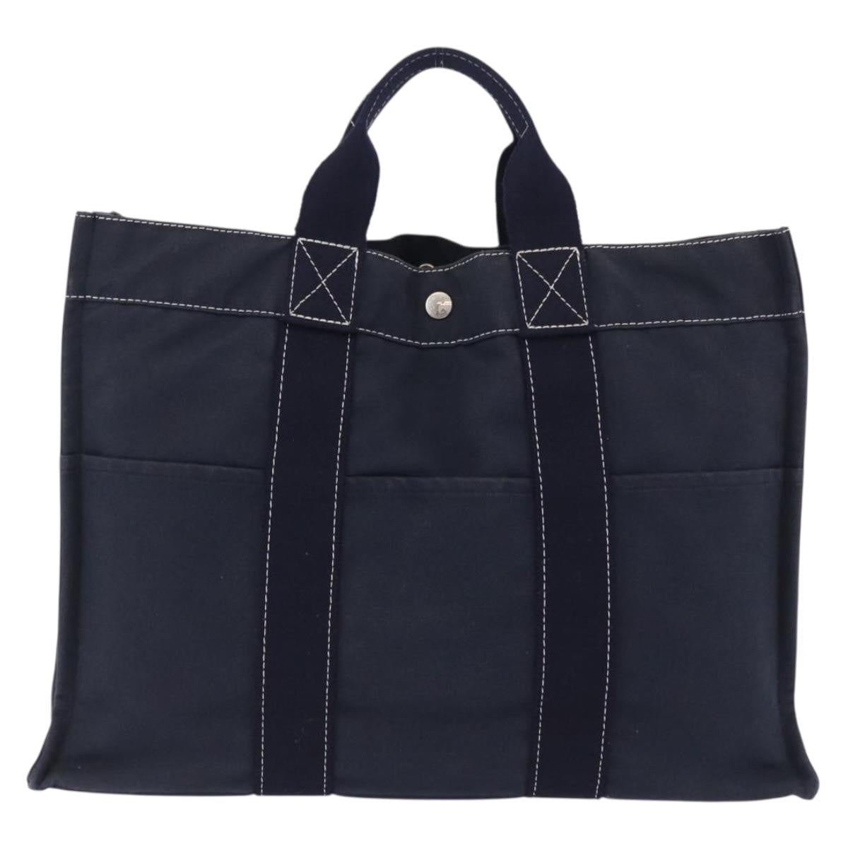 Hermes Fourre Tout Tote Canvas Navy Canvas Tote Bag Bag (Pre-Owned)