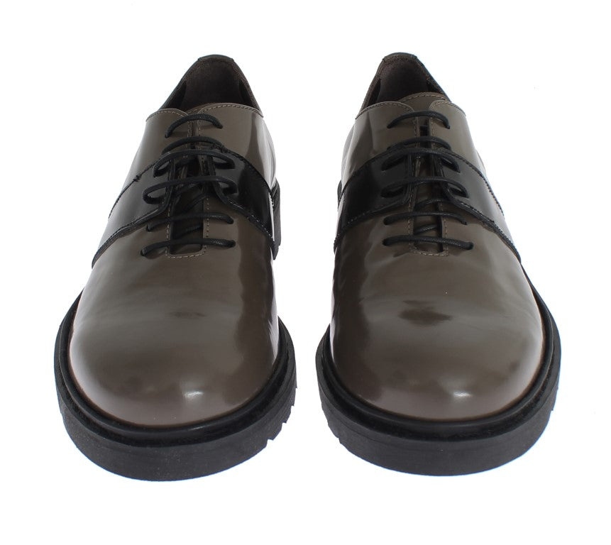 AI_ Elegant Gray Brown Leather Lace-up Women's Shoes