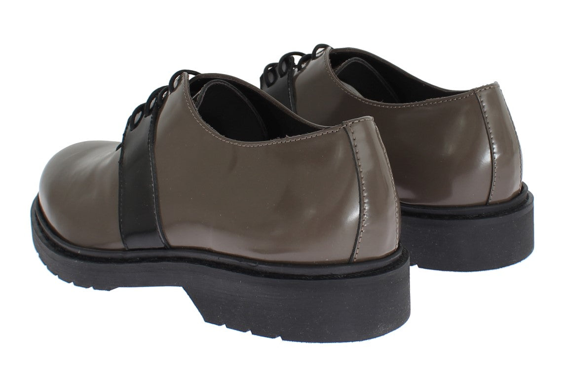AI_ Elegant Gray Brown Leather Lace-up Women's Shoes