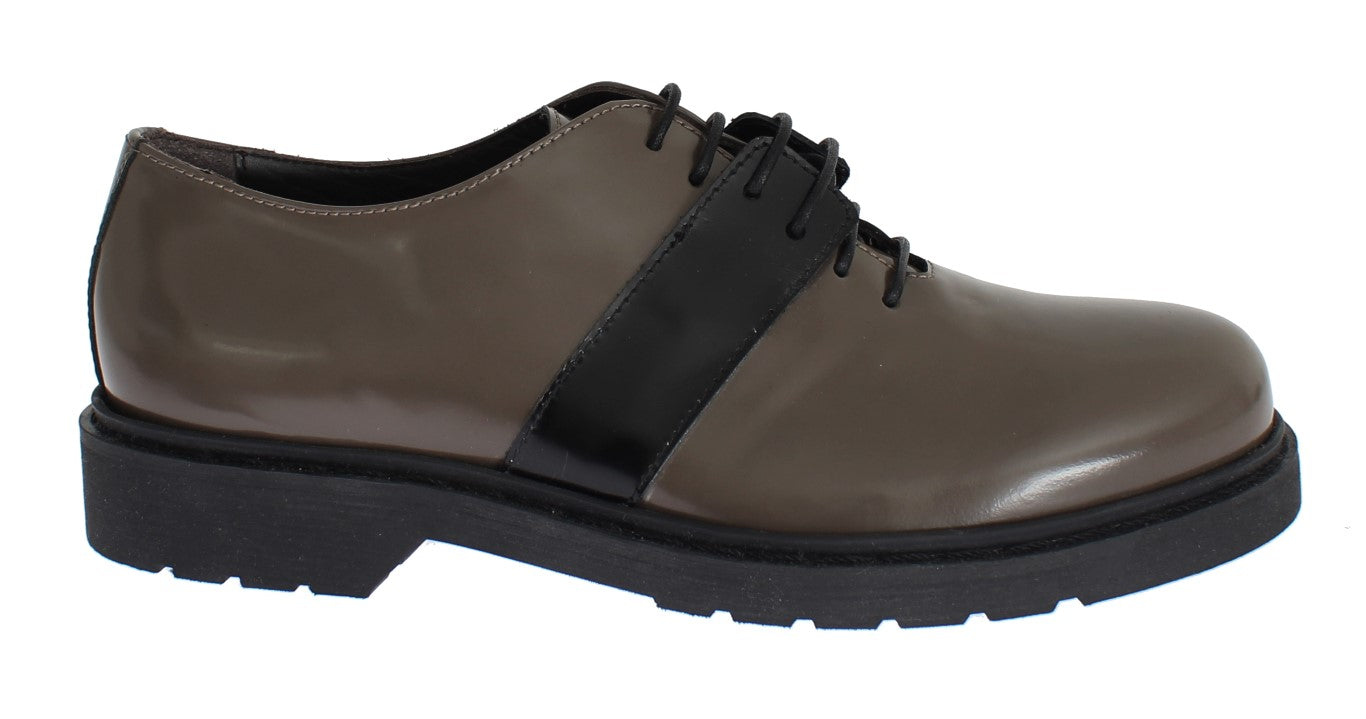 AI_ Gray Brown Leather Laceups Women's Shoes