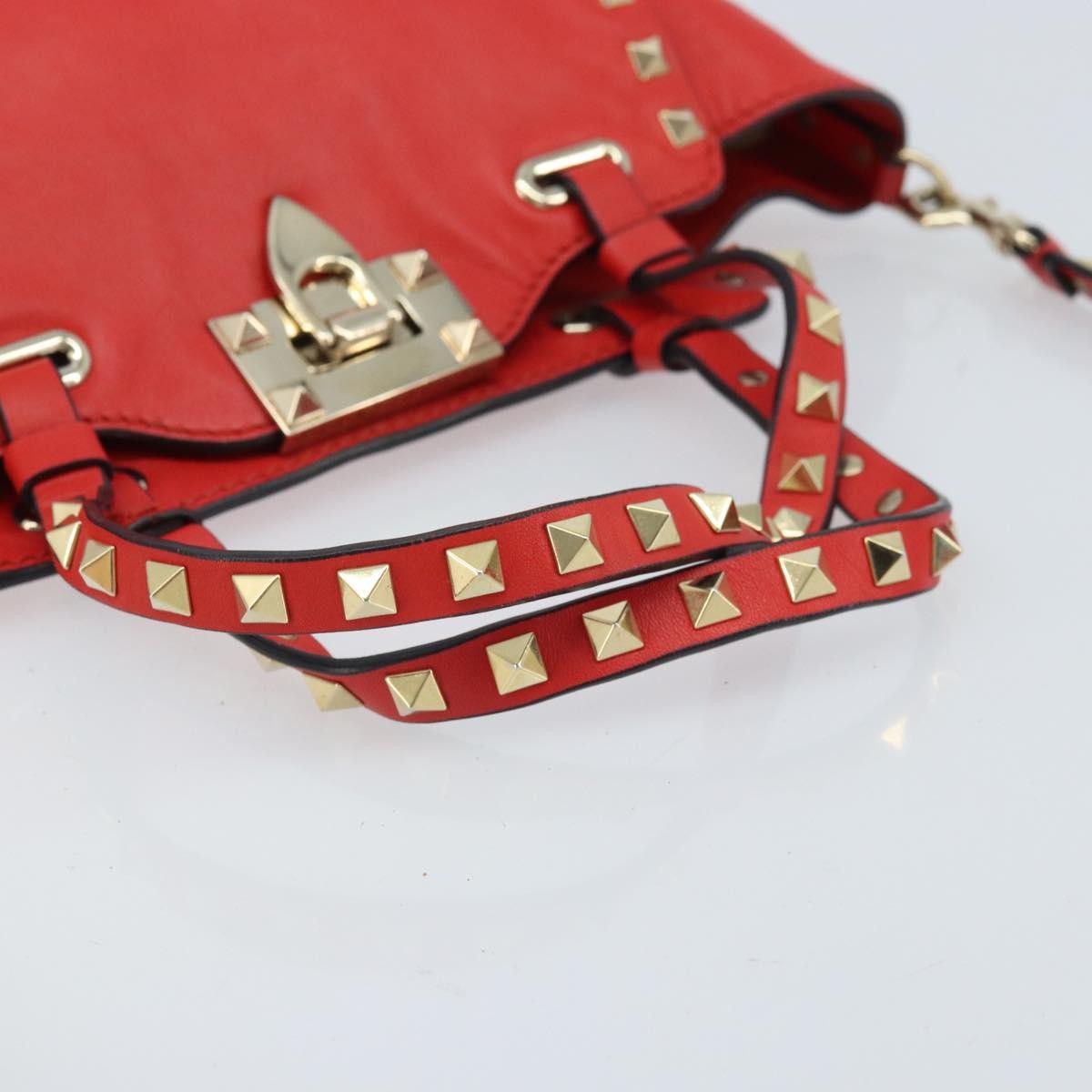 Valentino Garavani Rockstud Tote Soft Leather Red Leather Tote Bag Bag (Pre-Owned)