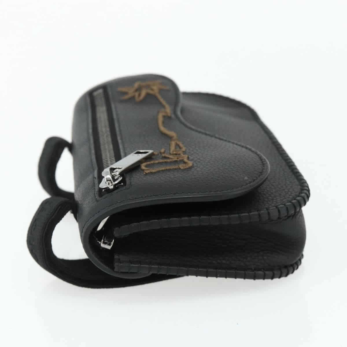 Christian Dior Saddle Pouch Belt Leather Black Leather Clutche & Pouche Bag (Pre-Owned)