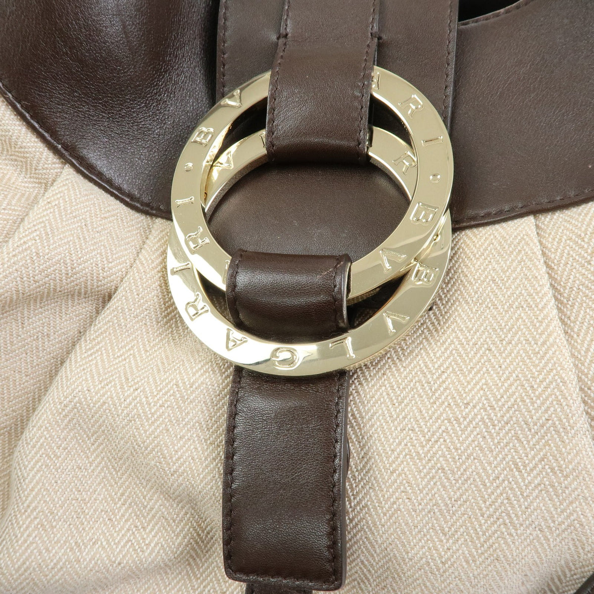 Bvlgari Chandra Hobo Canvas And Leather Beige Canvas Shoulder Bag Bag (Pre-Owned)