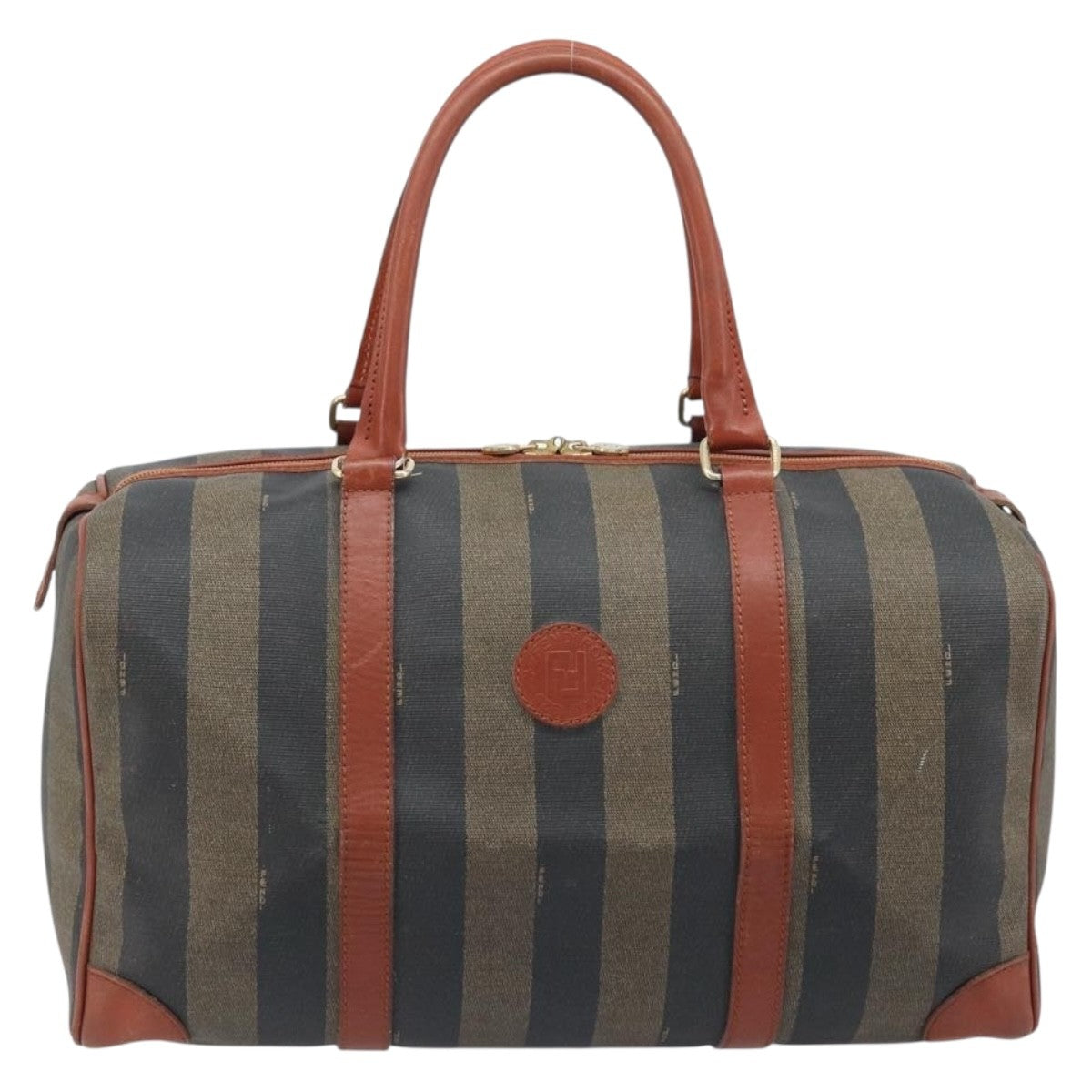 Fendi Vintage Pequin Boston Coated Canvas Brown Canvas Travel Bag Bag (Pre-Owned)