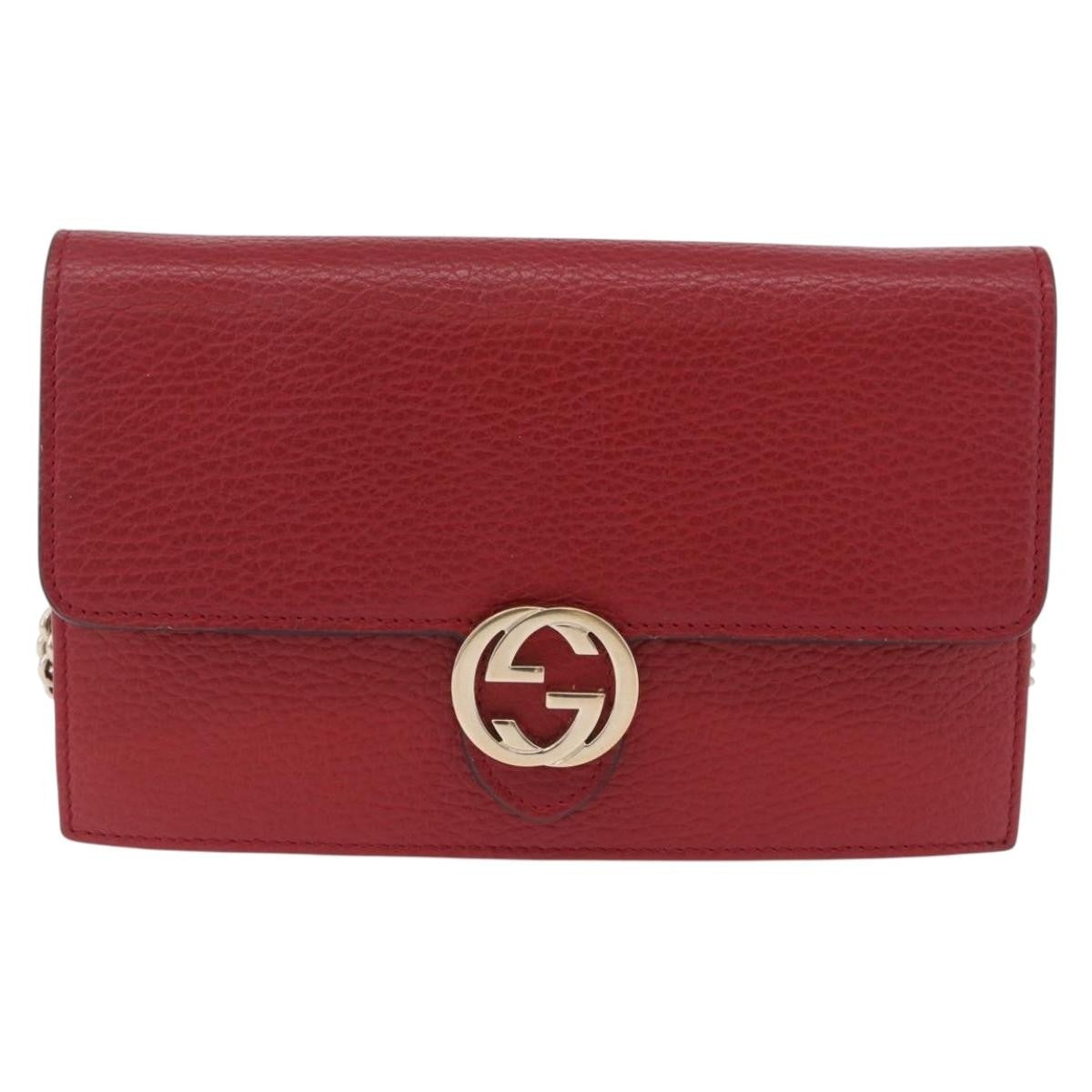 Gucci Interlocking Wallet On Chain Leather Red Leather Shoulder Bag Bag (Pre-Owned)