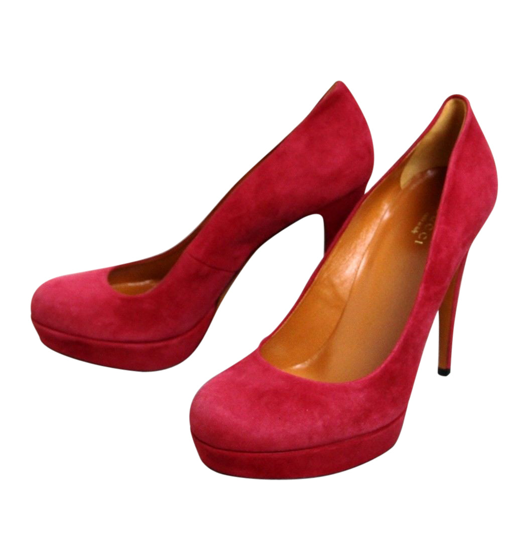 Gucci Women's Raspberry Suede Platform Pump Shoes (39 G / 9 US)