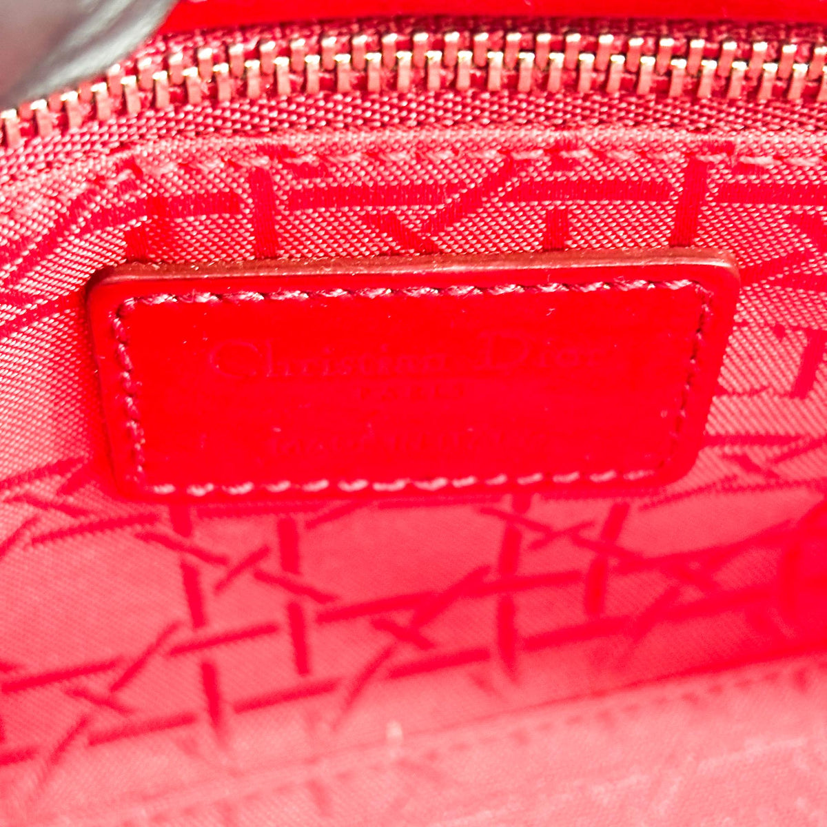 Christian Dior Lady Dior Patent Red Patent_Leather Handbag (Pre-Owned)