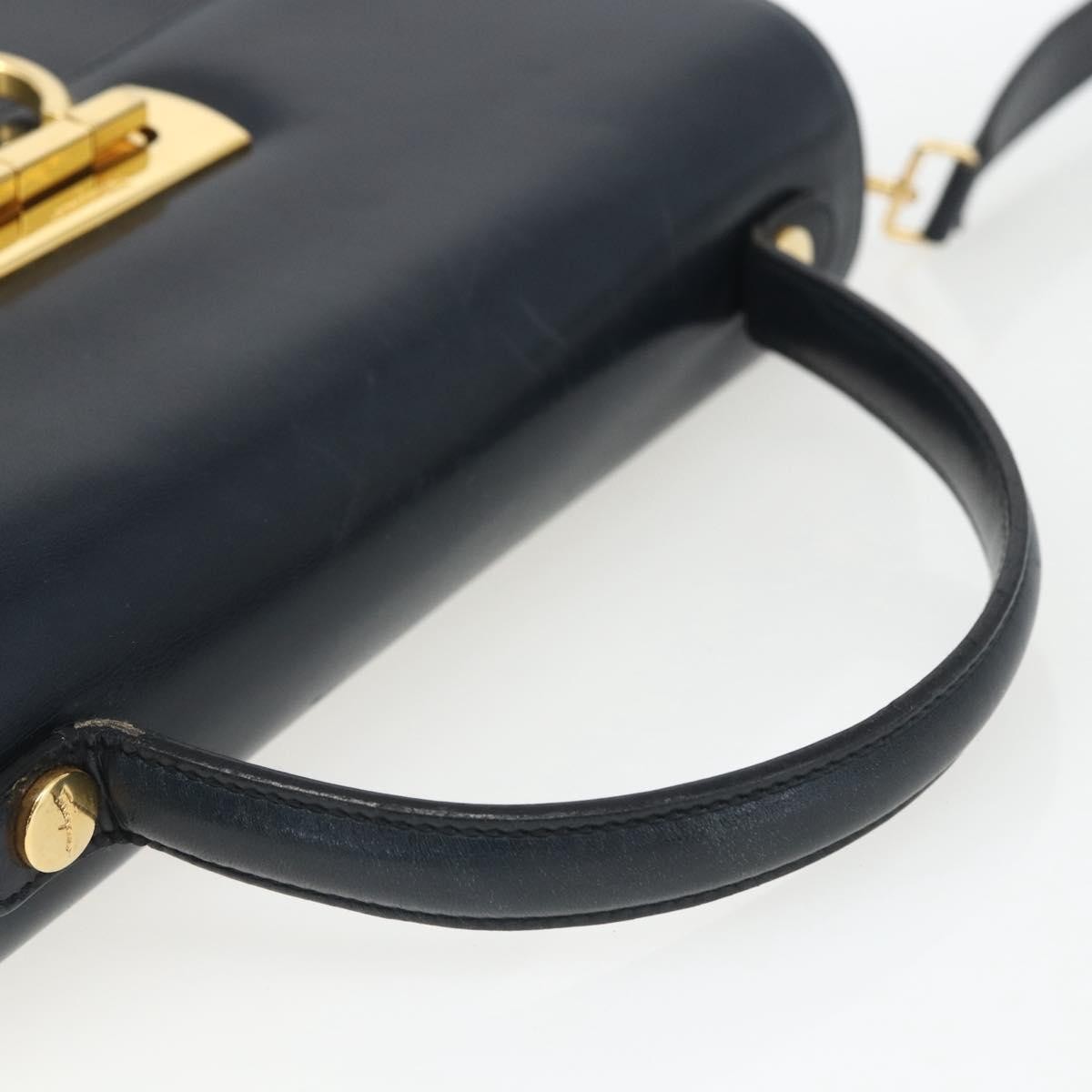 Salvatore Ferragamo Gancini Convertible Top Handle Leather Navy Leather Handbag (Pre-Owned)