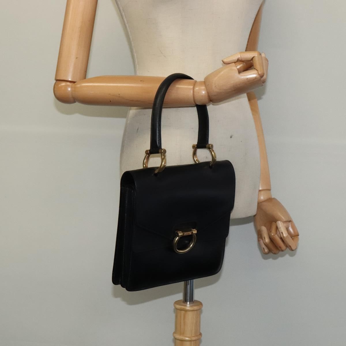 Celine Gancini Leather Black Leather Handbag (Pre-Owned)