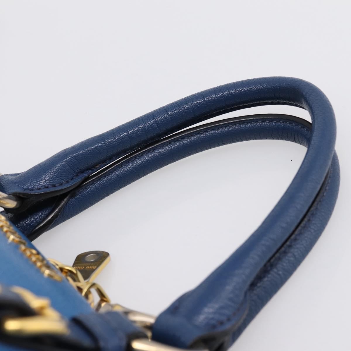 Miu Miu Madras Bowler Leather Blue Leather Handbag (Pre-Owned)