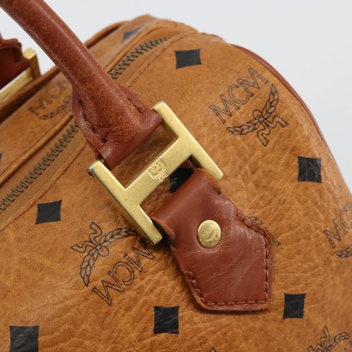 MCM Vicetos Logogram Boston Brown Leather Travel Bag Bag (Pre-Owned)